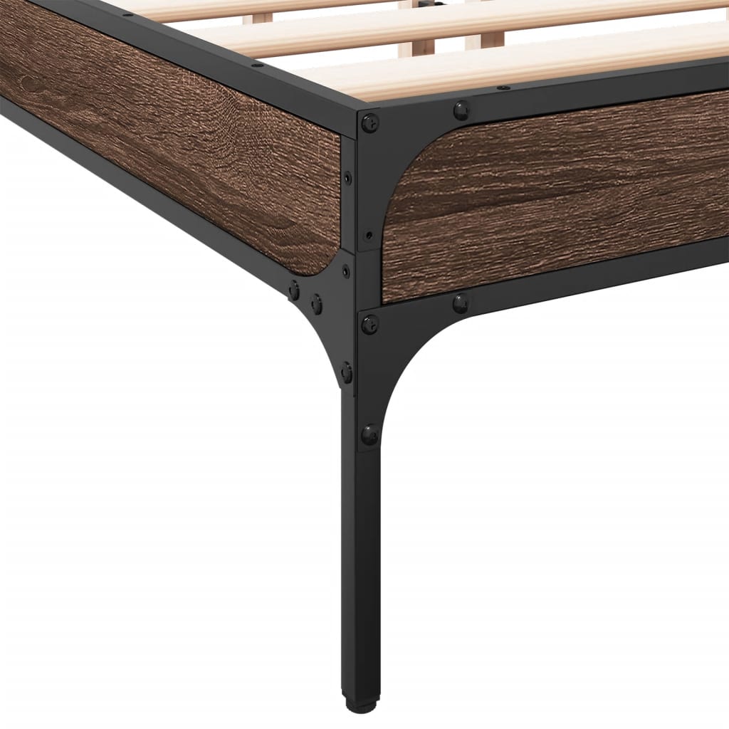 Bed Frame Brown Oak 120x190 cm Small Double Engineered Wood and Metal - Beds & Bed Frames