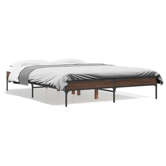 Bed Frame Brown Oak 120x190 cm Small Double Engineered Wood and Metal
