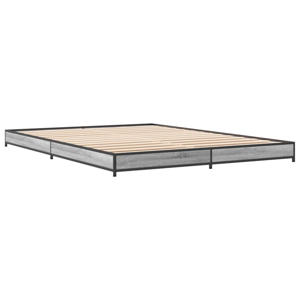 Bed Frame Grey Sonoma 150x200 cm King Size Engineered Wood and Metal - Beds & Bed Frames