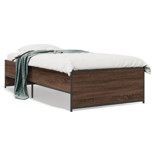 Bed Frame Brown Oak 75x190 cm Small Single Engineered Wood and Metal - Beds & Bed Frames