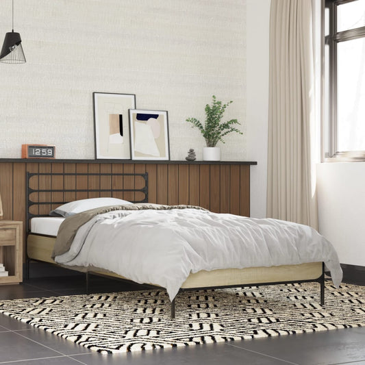 Bed Frame Sonoma Oak 75x190 cm Small Single Engineered Wood and Metal - Beds & Bed Frames
