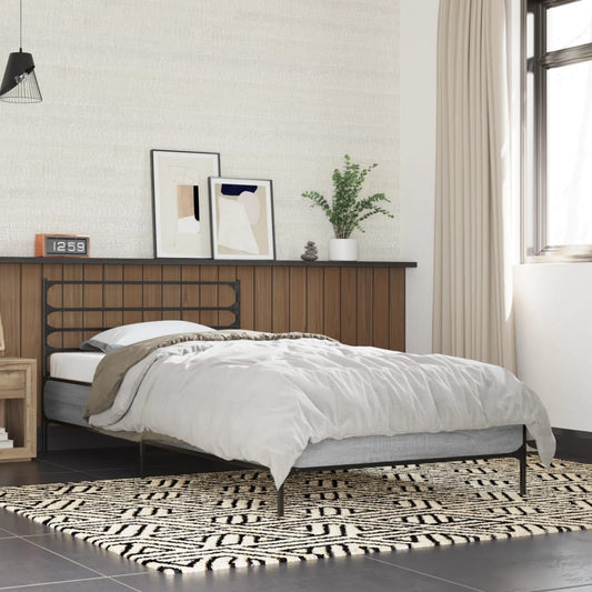Bed Frame Grey Sonoma 75x190 cm Small Single Engineered Wood and Metal - Beds & Bed Frames