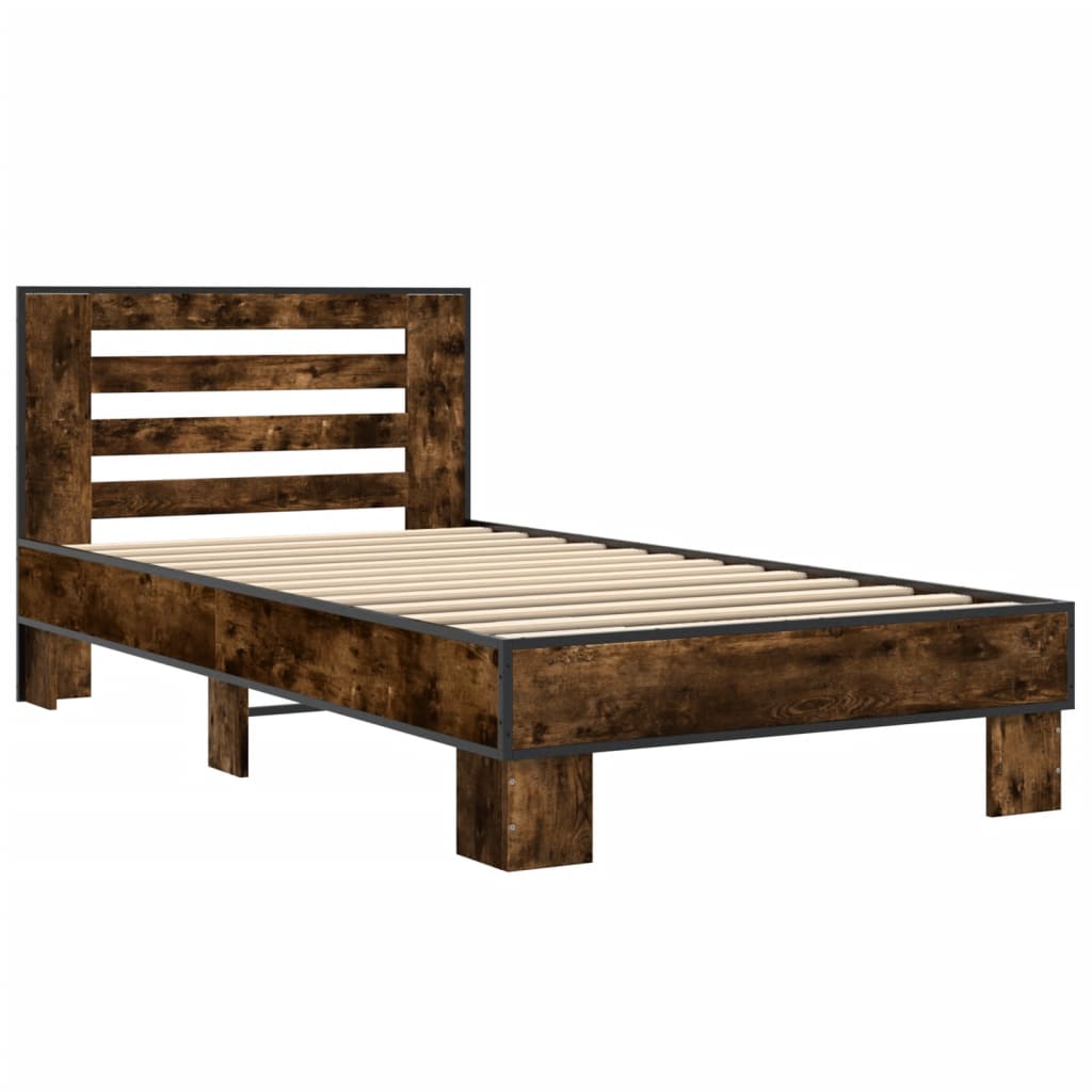 Bed Frame Smoked Oak 90x200 cm Engineered Wood and Metal - Beds & Bed Frames