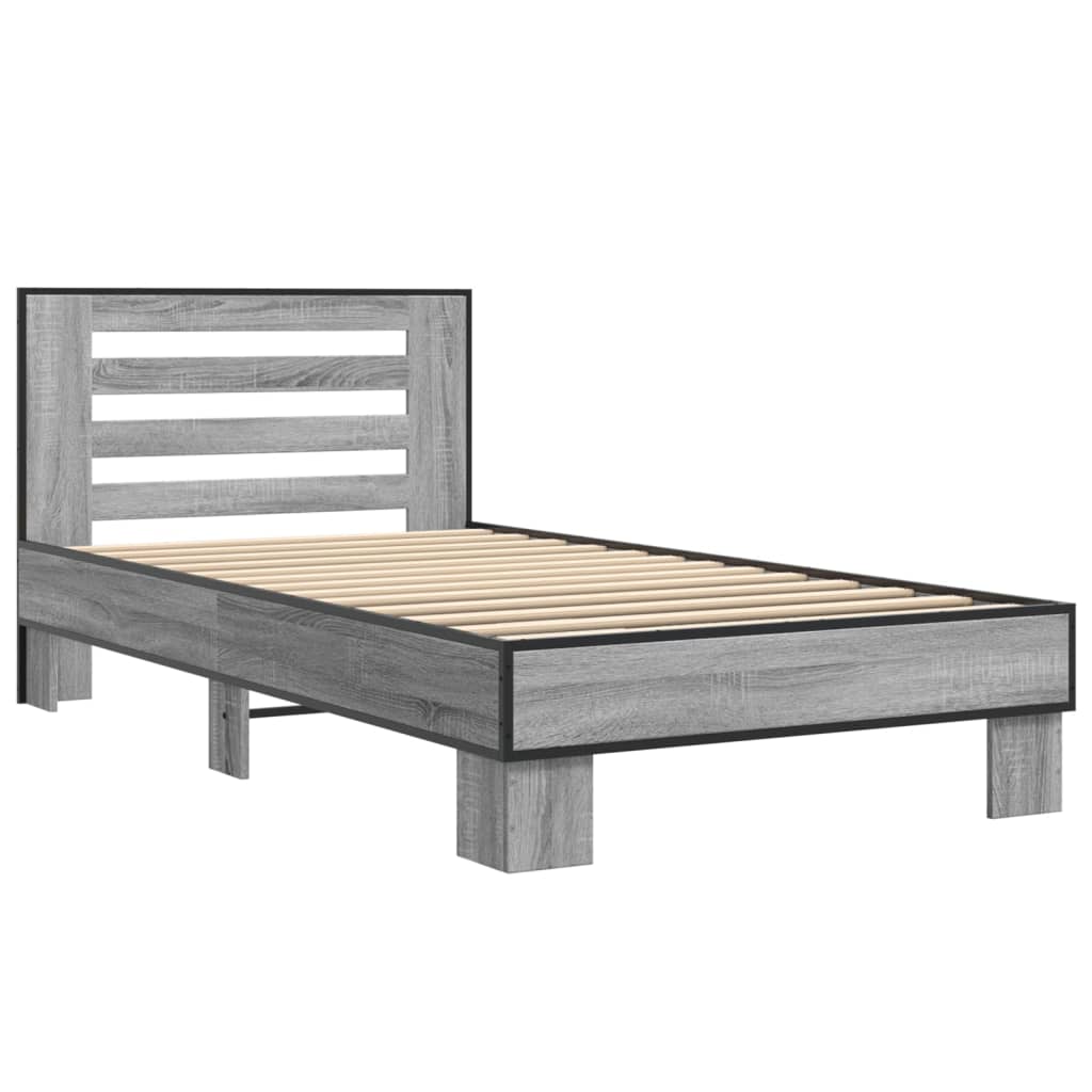 Bed Frame Grey Sonoma 90x200 cm Engineered Wood and Metal - Beds & Bed Frames