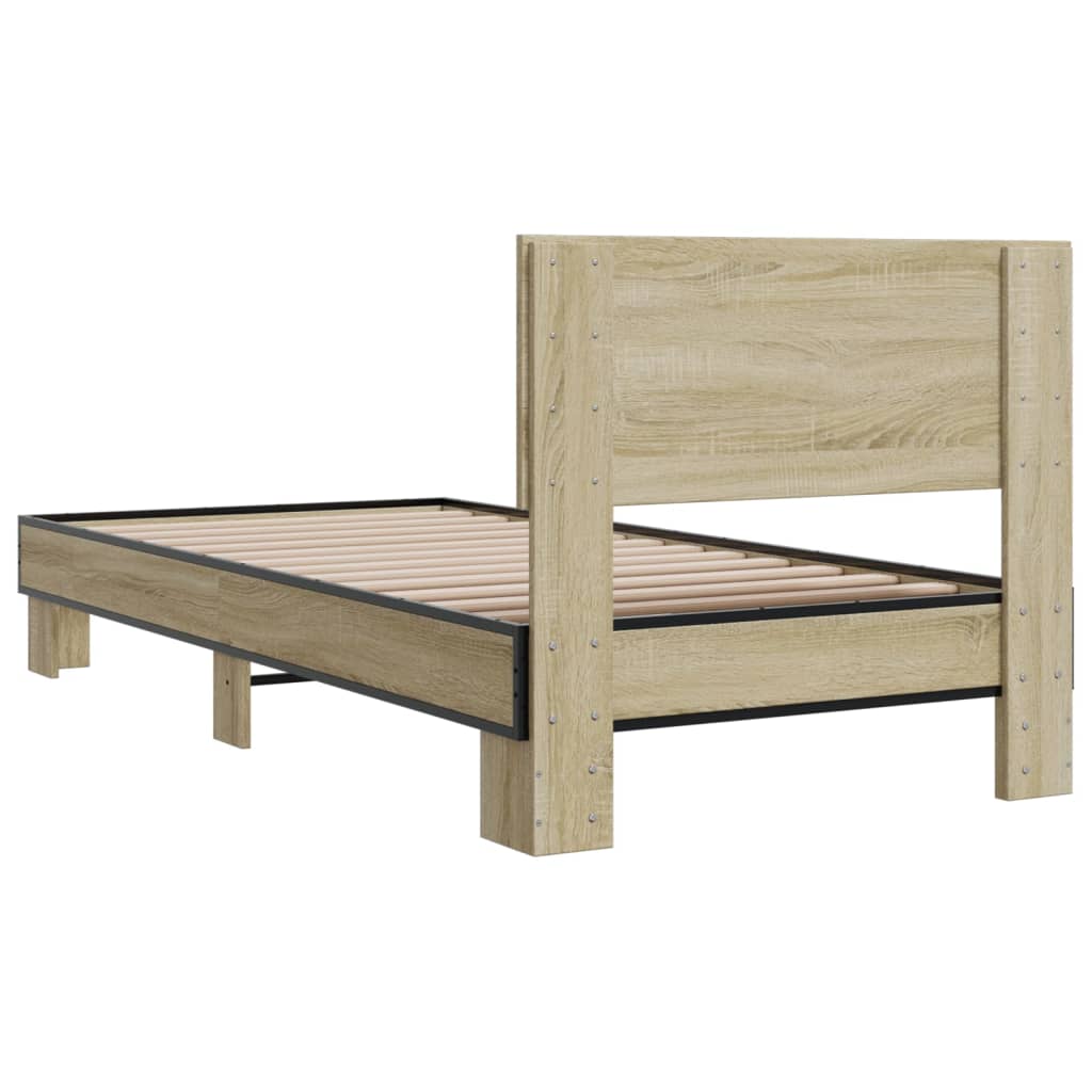 Bed Frame Sonoma Oak 90x190 cm Single Engineered Wood and Metal - Beds & Bed Frames