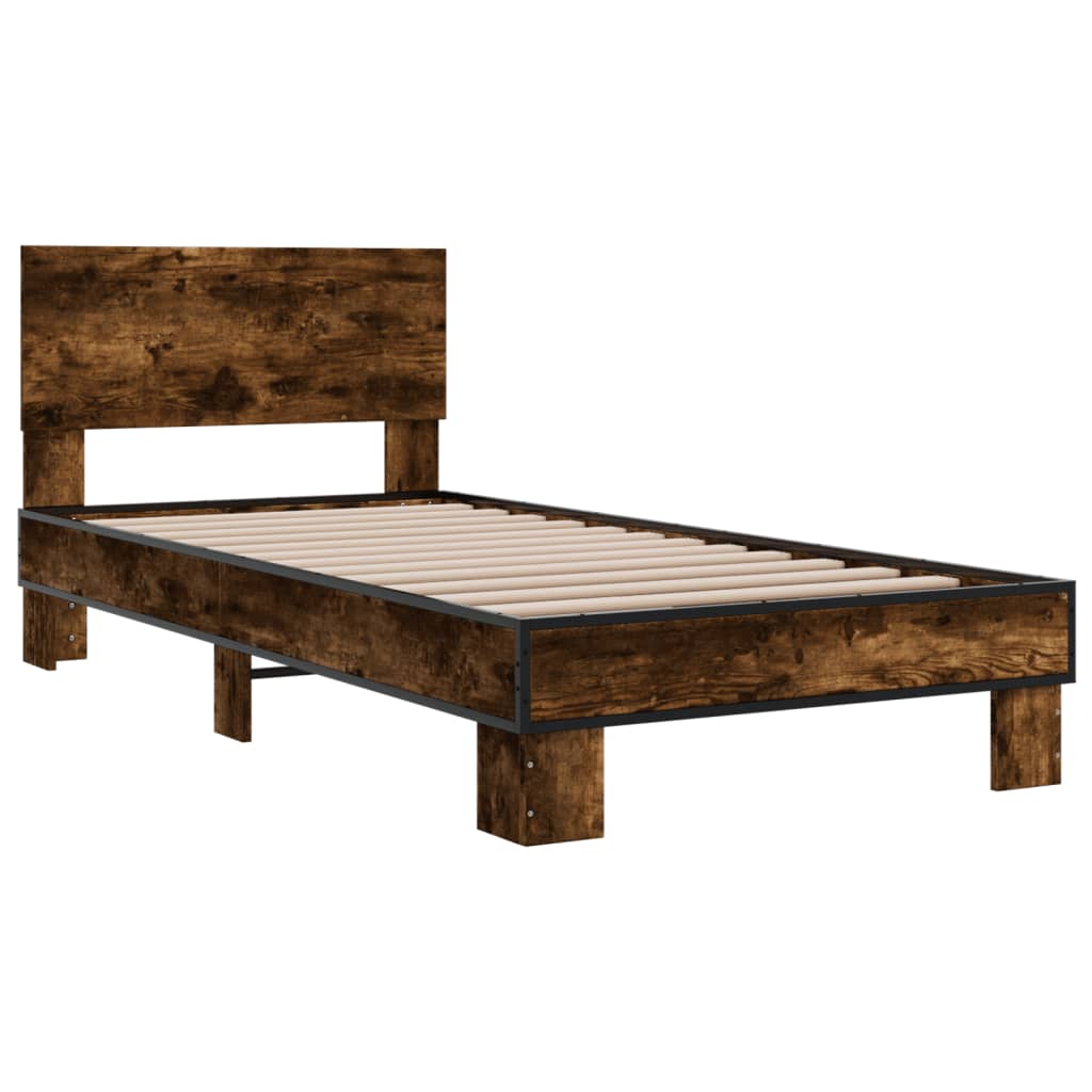 Bed Frame Smoked Oak 90x190 cm Single Engineered Wood and Metal - Beds & Bed Frames
