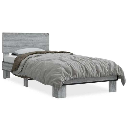 Bed Frame Grey Sonoma 90x190 cm Single Engineered Wood and Metal - Beds & Bed Frames