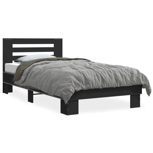 Bed Frame Black 90x190 cm Single Engineered Wood and Metal - Beds & Bed Frames