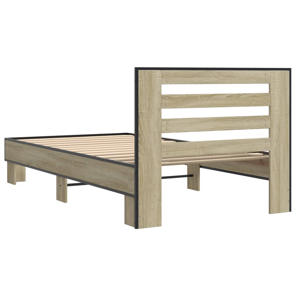 Bed Frame Sonoma Oak 90x190 cm Single Engineered Wood and Metal - Beds & Bed Frames