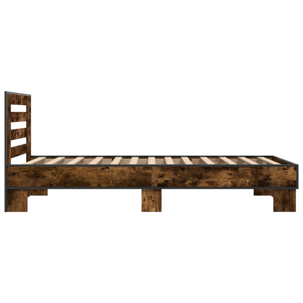 Bed Frame Smoked Oak 90x190 cm Single Engineered Wood and Metal - Beds & Bed Frames