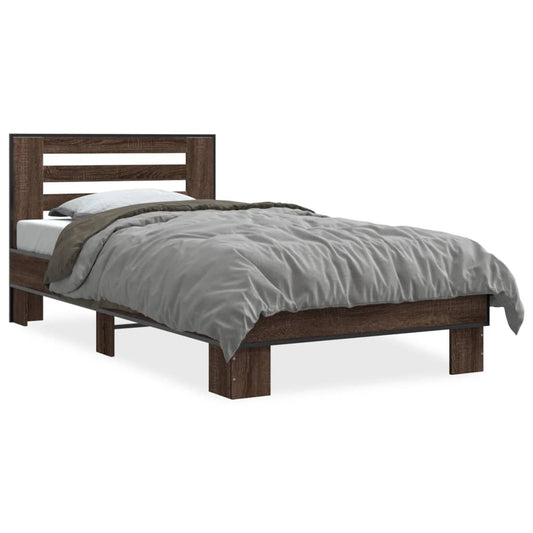 Bed Frame Brown Oak 90x190 cm Single Engineered Wood and Metal - Beds & Bed Frames