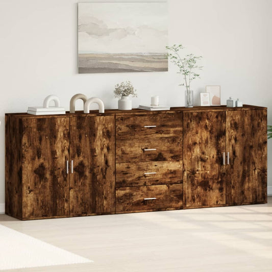 Sideboards 3 pcs Smoked Oak Engineered Wood - Buffets & Sideboards