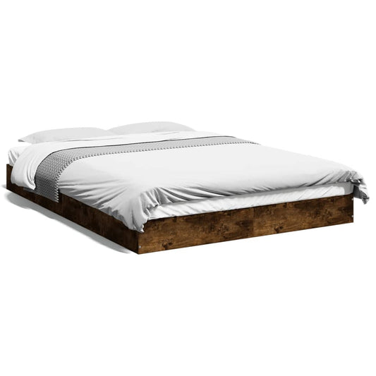 Bed Frame Smoked Oak 140x200 cm Engineered Wood - Beds & Bed Frames