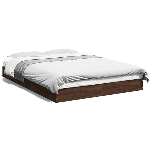 Bed Frame Brown Oak 135x190 Double Engineered Wood - Beds & Bed Frames