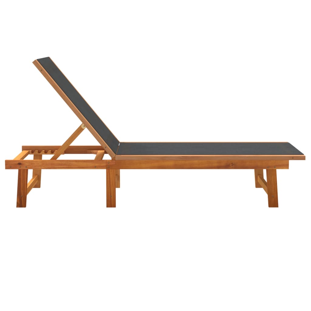 Sun Loungers 2 pcs Black Solid Wood Acacia and Textilene - Sunloungers