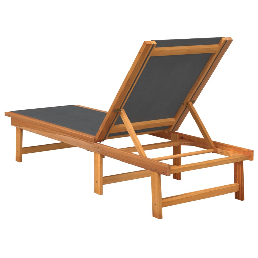 Sun Loungers 2 pcs Black Solid Wood Acacia and Textilene - Sunloungers