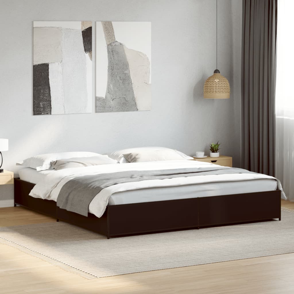 Bed Frame Black 180x200 cm Super King Engineered Wood and Metal - Beds & Bed Frames