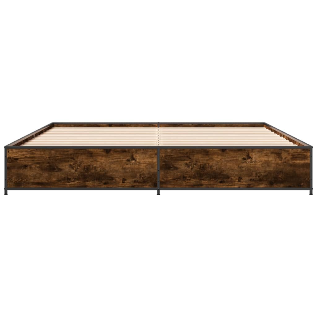 Bed Frame Smoked Oak 180x200 cm Super King Engineered Wood and Metal - Beds & Bed Frames
