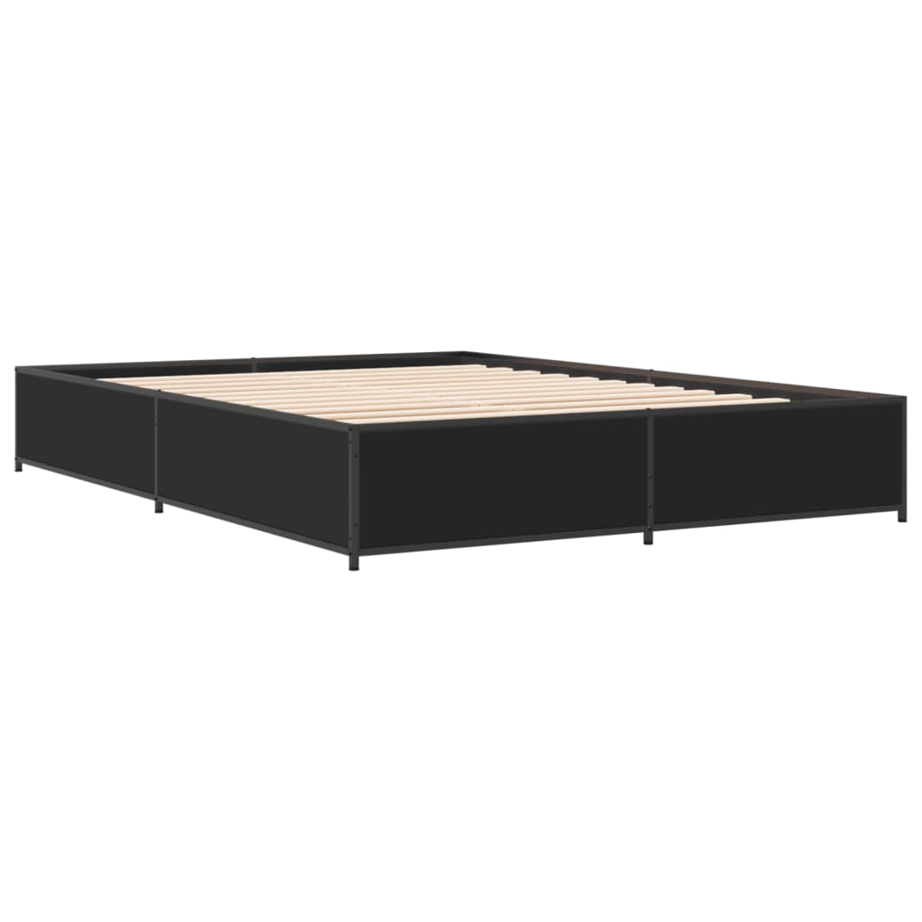 Bed Frame Black 150x200 cm King Size Engineered Wood and Metal - Beds & Bed Frames