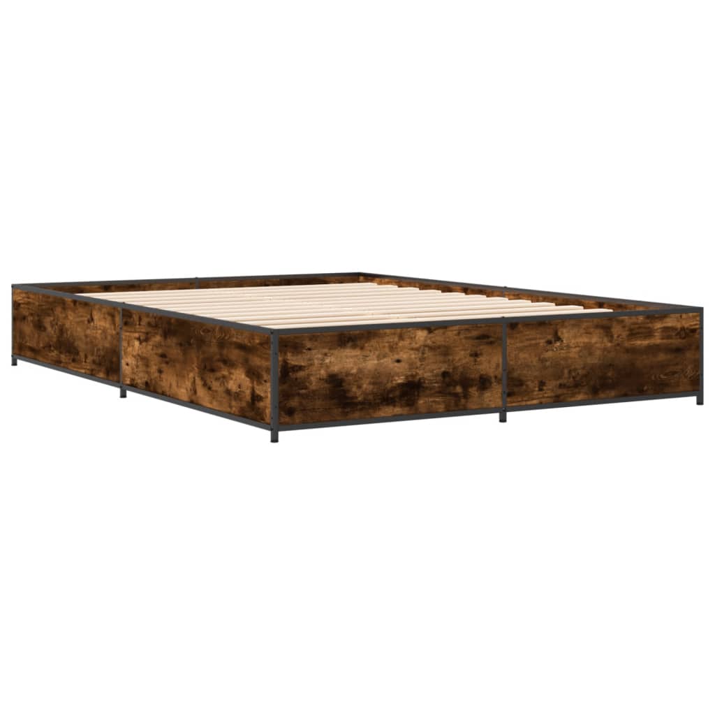 Bed Frame Smoked Oak 150x200 cm King Size Engineered Wood and Metal - Beds & Bed Frames