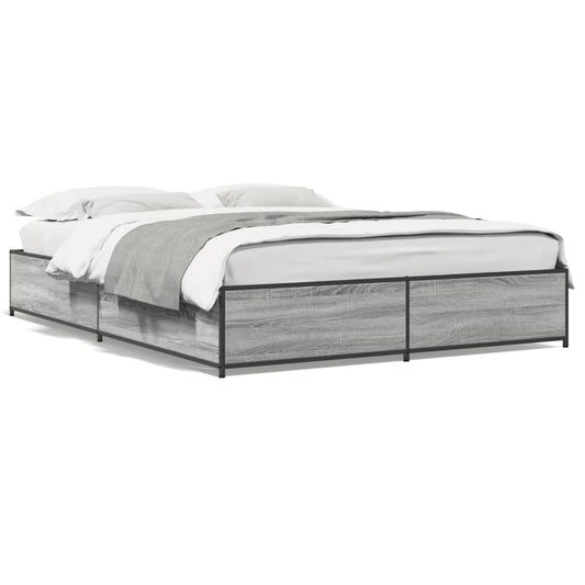 Bed Frame Grey Sonoma 150x200 cm King Size Engineered Wood and Metal