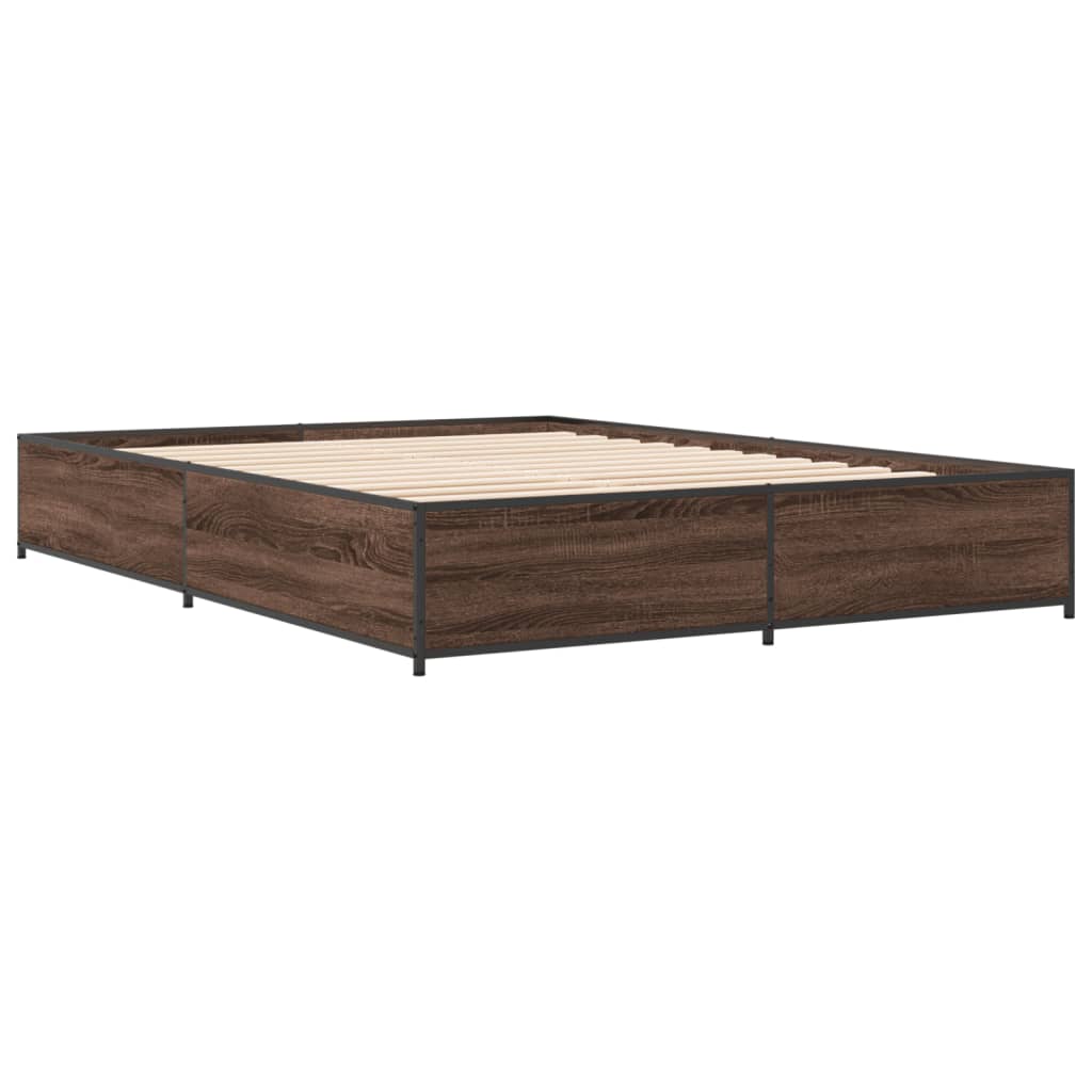 Bed Frame Brown Oak 150x200 cm King Size Engineered Wood and Metal - Beds & Bed Frames