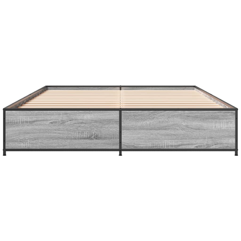Bed Frame Grey Sonoma 135x190 cm Double Engineered Wood and Metal - Beds & Bed Frames