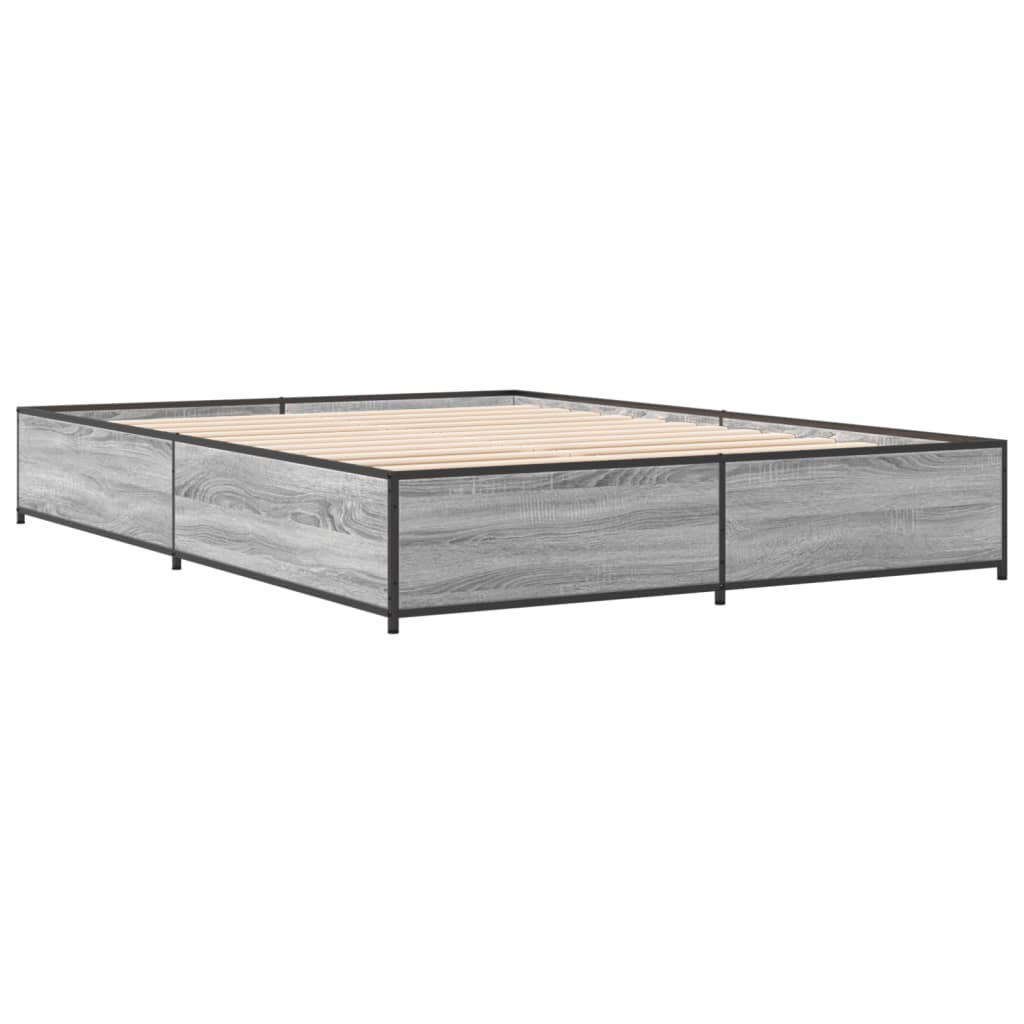 Bed Frame Grey Sonoma 135x190 cm Double Engineered Wood and Metal - Beds & Bed Frames