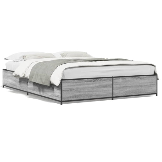 Bed Frame Grey Sonoma 120x190 cm Small Double Engineered Wood and Metal