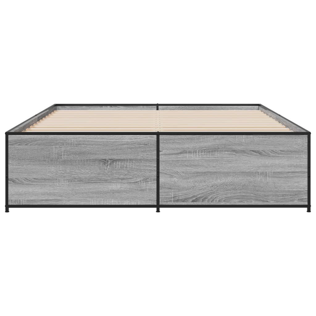 Bed Frame Grey Sonoma 140x200 cm Engineered Wood and Metal - Beds & Bed Frames