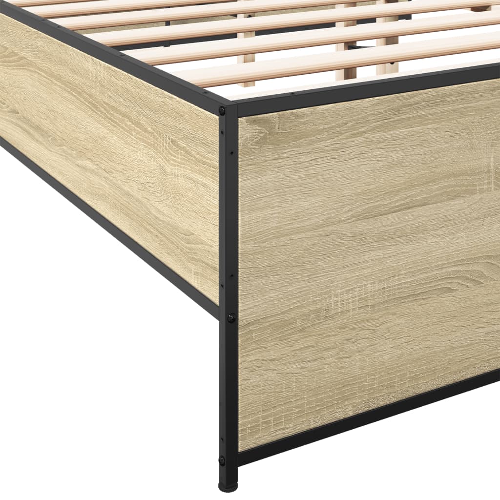 Bed Frame Sonoma Oak 135x190 cm Double Engineered Wood and Metal - Beds & Bed Frames