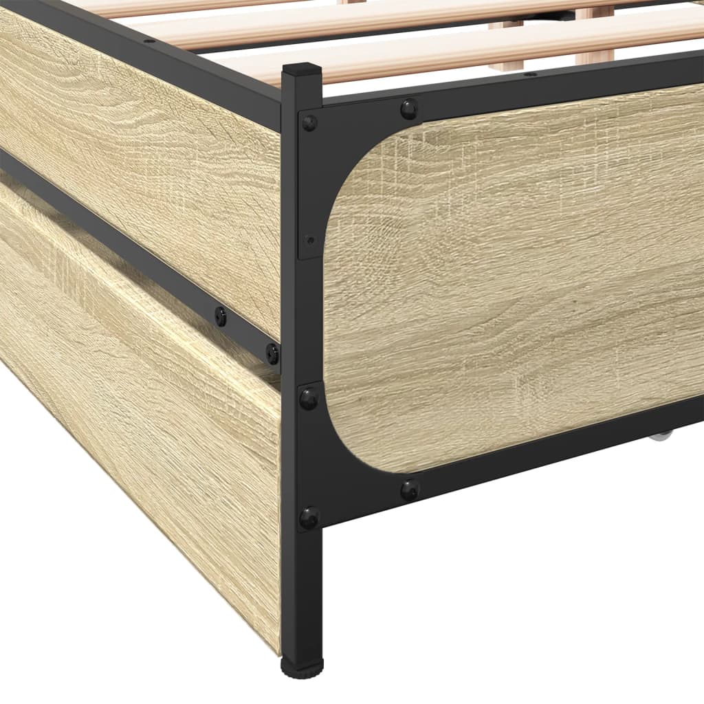 Bed Frame with Drawers Sonoma Oak 150x200 cm King Size Engineered Wood - Beds & Bed Frames