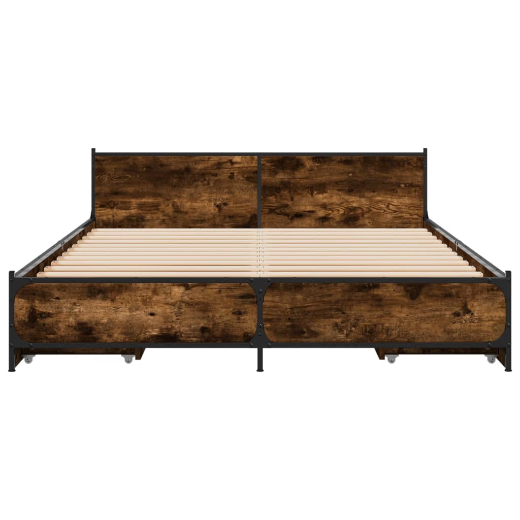 Bed Frame with Drawers Smoked Oak 150x200 cm King Size Engineered Wood - Beds & Bed Frames