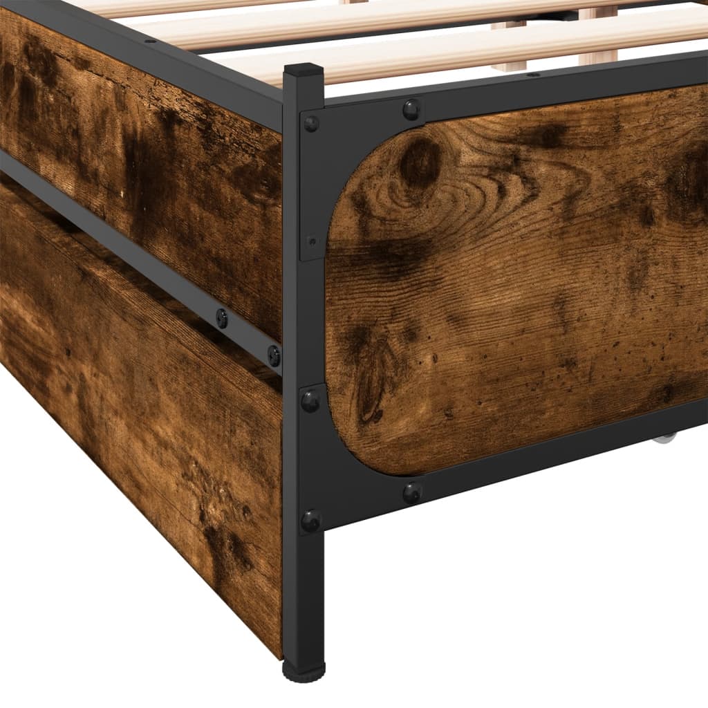 Bed Frame with Drawers Smoked Oak 150x200 cm King Size Engineered Wood - Beds & Bed Frames