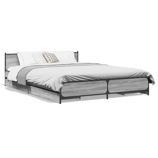 Bed Frame with Drawers Grey Sonoma 150x200 cm King Size Engineered Wood