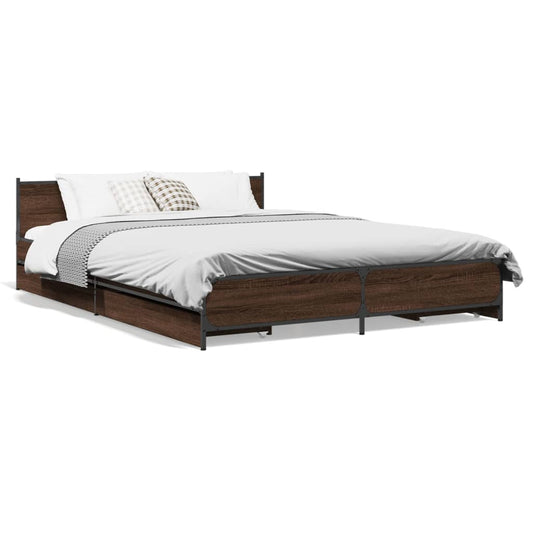 Bed Frame with Drawers Brown Oak 150x200 cm King Size Engineered Wood