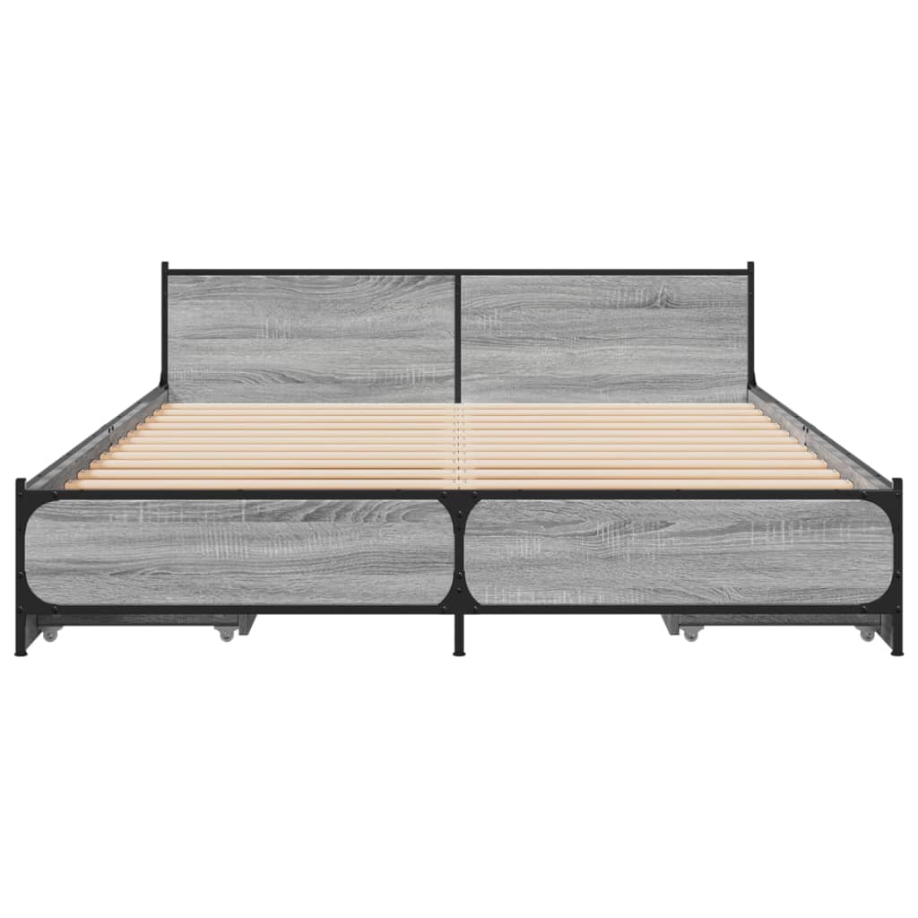 Bed Frame with Drawers Grey Sonoma 140x200 cm Engineered Wood - Beds & Bed Frames