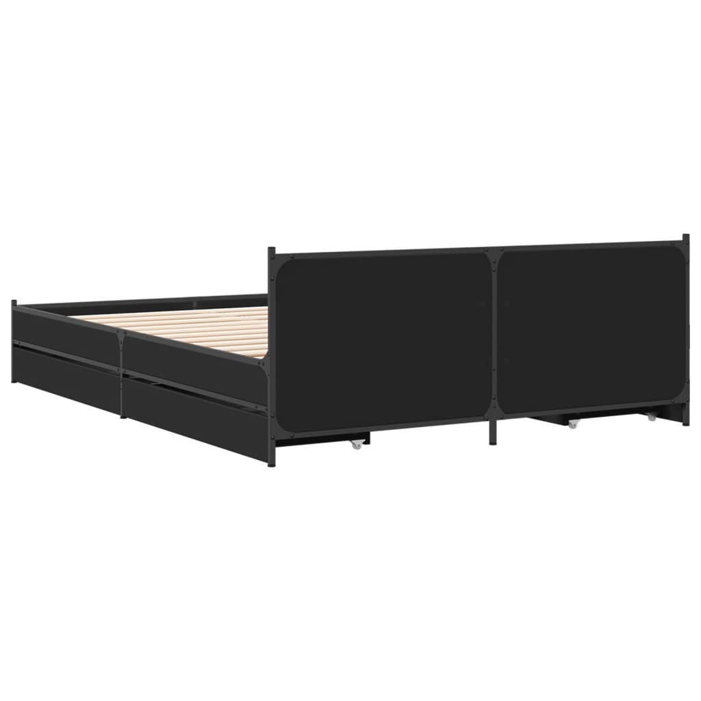 Bed Frame with Drawers Black 120x190 cm Small Double Engineered Wood - Beds & Bed Frames