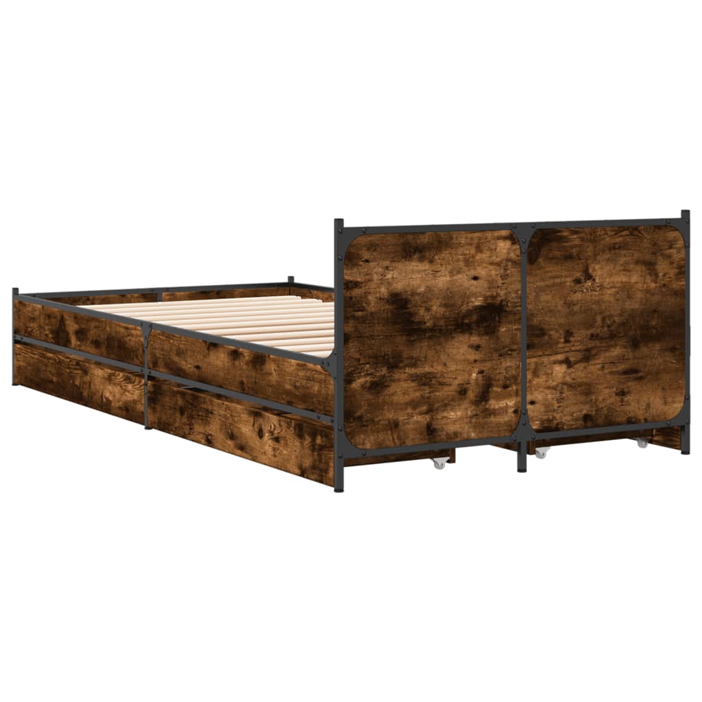 Bed Frame with Drawers Smoked Oak 90x190 cm Single Engineered Wood - Beds & Bed Frames