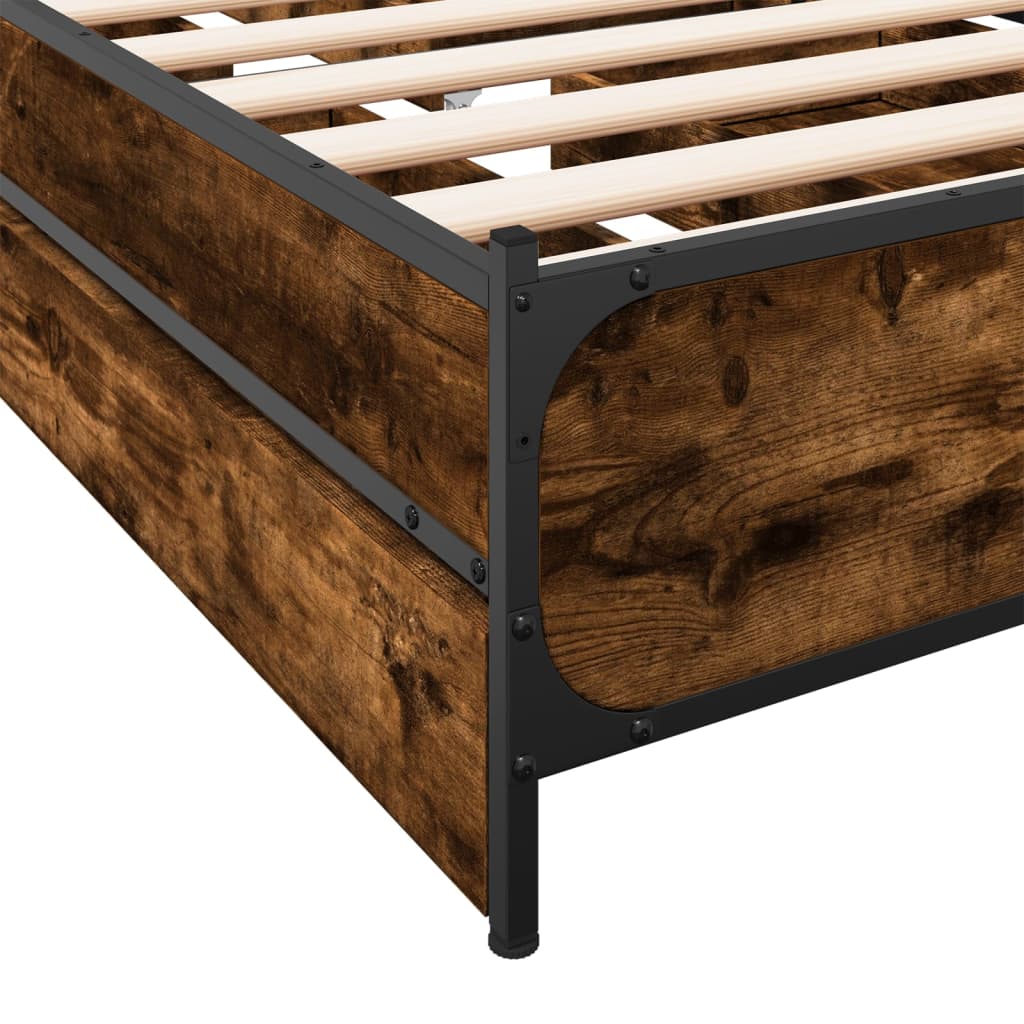 Bed Frame with Drawers Smoked Oak 90x190 cm Single Engineered Wood - Beds & Bed Frames
