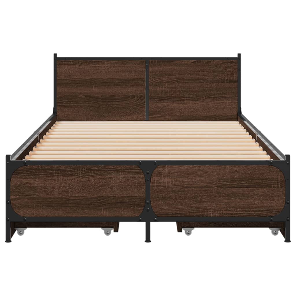 Bed Frame with Drawers Brown Oak 90x200 cm Engineered Wood - Beds & Bed Frames