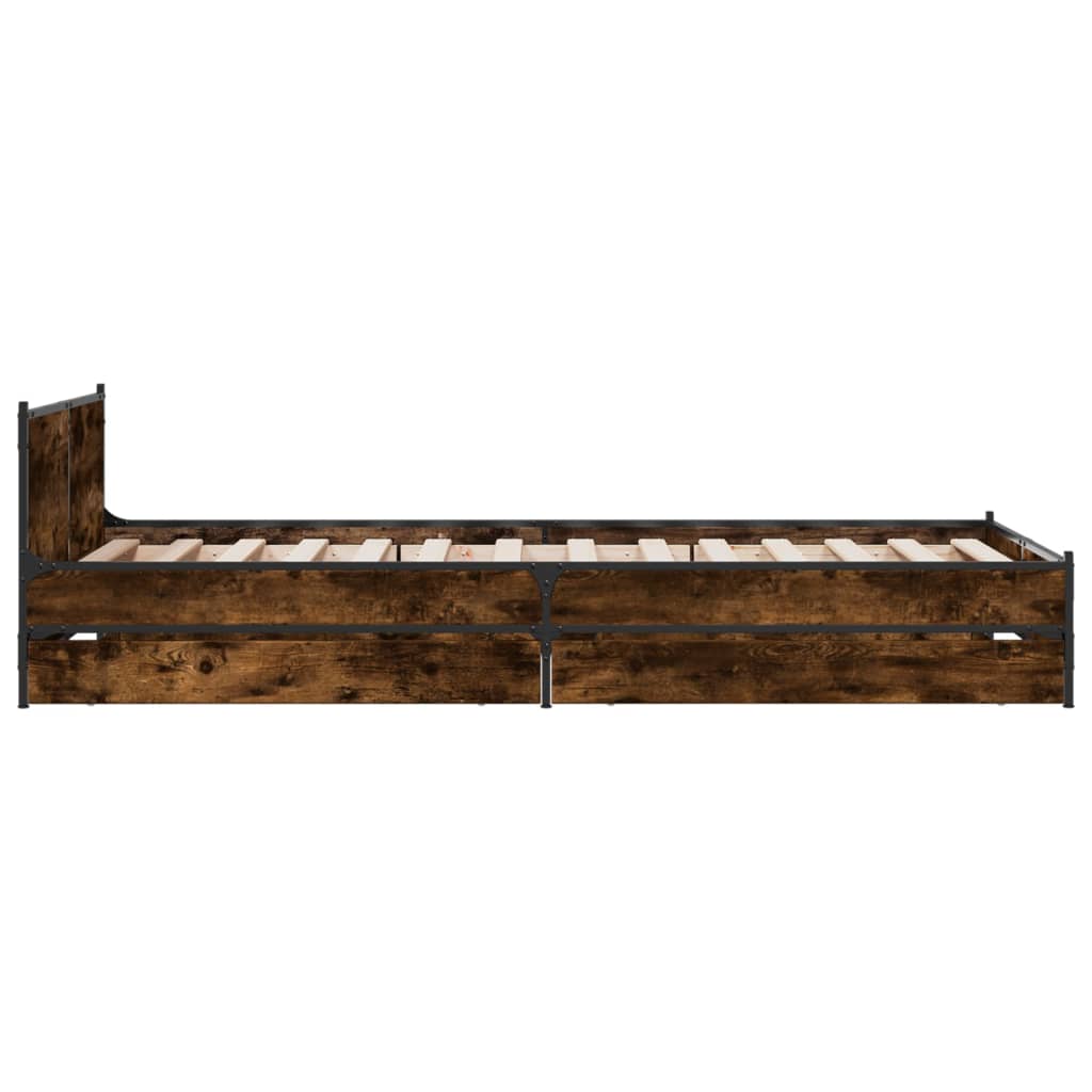 Bed Frame with Drawers Smoked Oak 75x190 cm Small Single Engineered Wood - Beds & Bed Frames