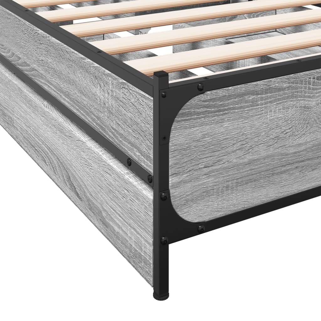 Bed Frame with Drawers Grey Sonoma 75x190 cm Small Single Engineered Wood - Beds & Bed Frames
