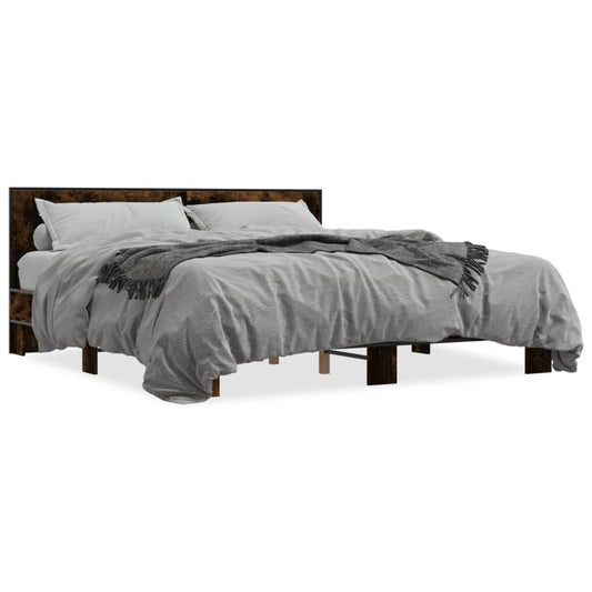 Bed Frame Smoked Oak 200x200 cm Engineered Wood and Metal - Beds & Bed Frames