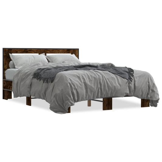 Bed Frame Smoked Oak 140x200 cm Engineered Wood and Metal - Beds & Bed Frames