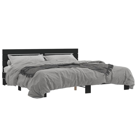 Bed Frame Black 200x200 cm Engineered Wood and Metal - Beds & Bed Frames