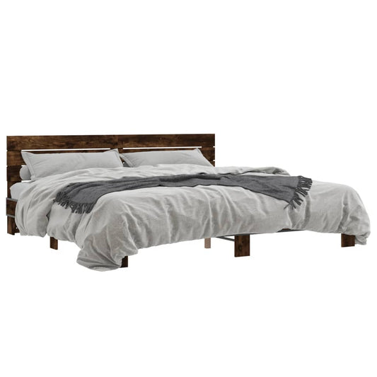 Bed Frame Smoked Oak 200x200 cm Engineered Wood and Metal - Beds & Bed Frames