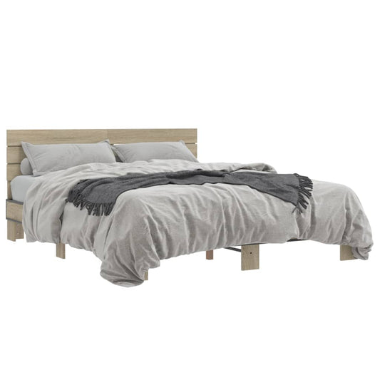 Bed Frame Sonoma Oak 160x200 cm Engineered Wood and Metal - Beds & Bed Frames