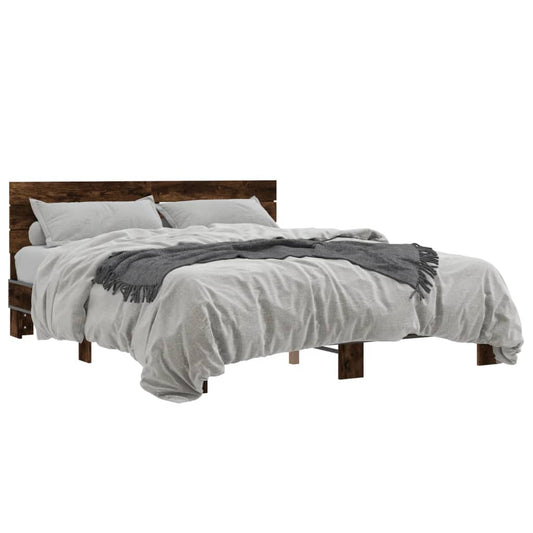 Bed Frame Smoked Oak 160x200 cm Engineered Wood and Metal - Beds & Bed Frames