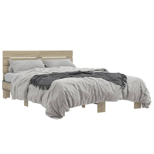 Bed Frame Sonoma Oak 120x200 cm Engineered Wood and Metal - Beds & Bed Frames
